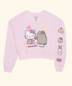 Ladies^Hybrid Hello Kitty® X Pusheen® Ladies Cropped Sweatshirt