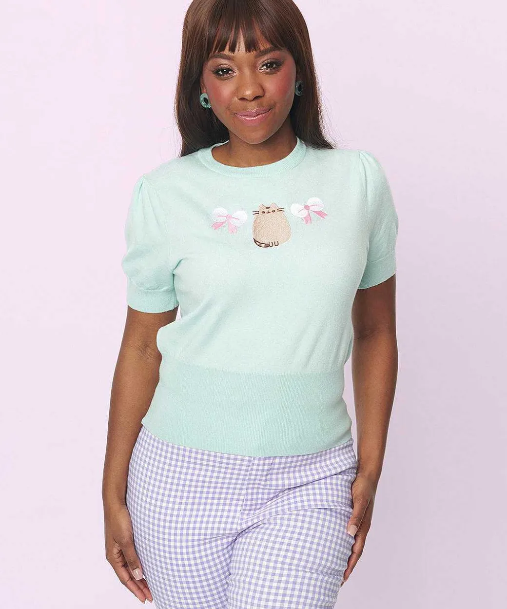 Ladies^Unique Vintage Pusheen Rib Knit Sweater